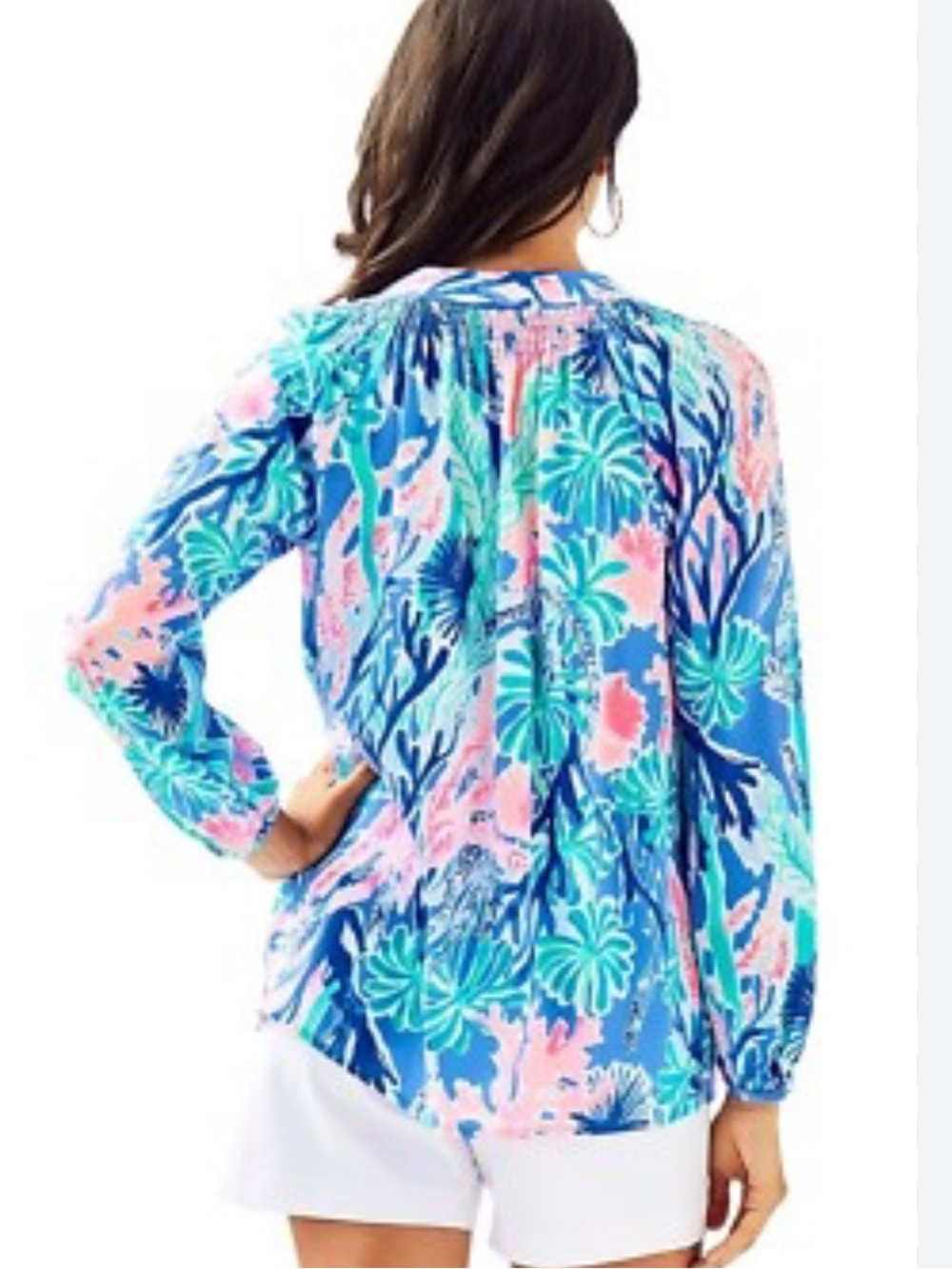 Lilly Pulitzer Elsa Top Jet Stream 100% Silk Blouse size Medium blue pink - Picture 2 of 9